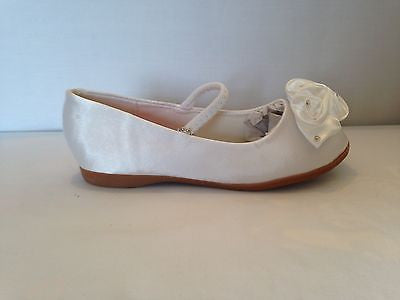 GIRLS KIDS WHITE SATIN BRIDESMAID FLOWER GIRL WEDDING PARTY SHOES