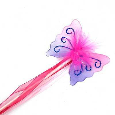 GIRLS DELUXE PINK SPARKLY BUTTERFLY FAIRY PRINCESS FLOWER GIRL BRIDESMAIDS WAND