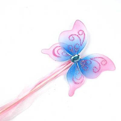 GIRLS DELUXE PINK SPARKLY BUTTERFLY FAIRY PRINCESS FLOWER GIRL BRIDESMAIDS WAND