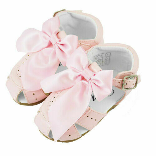 GIRLS PINK SPANISH STYLE HARD SOLE BOW SANDALS