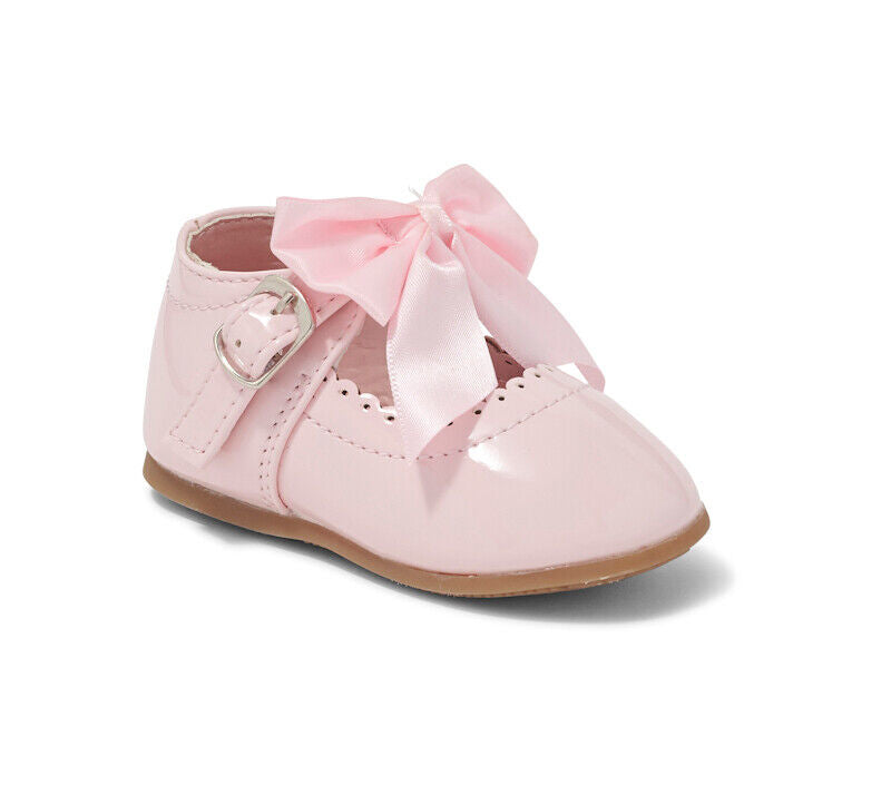 GIRLS PINK PATENT MARY JANE BOW SHOES
