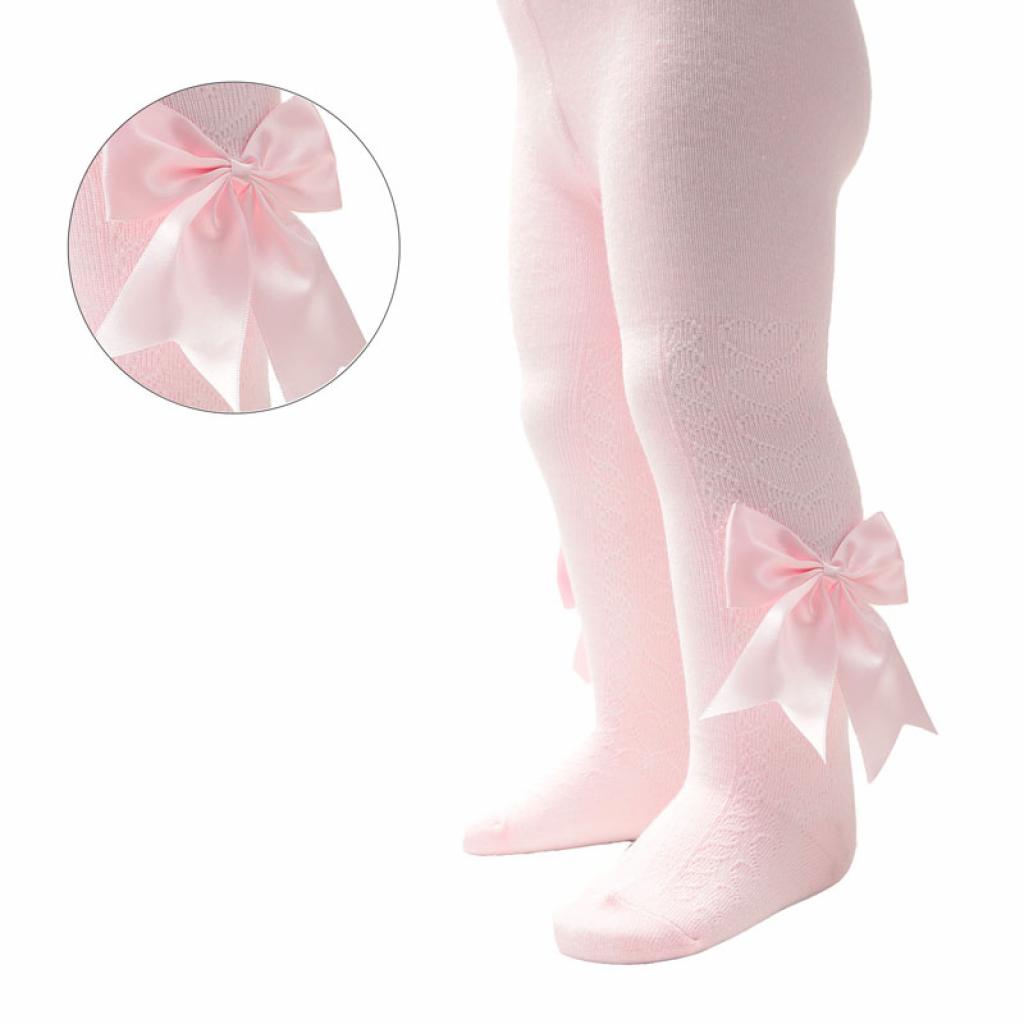 GIRLS FANCY PINK TIGHTS WITH SATIN BOWS
