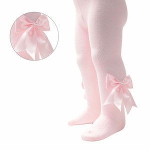 GIRLS FANCY PINK TIGHTS WITH SATIN BOWS