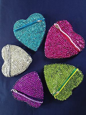 GIRLS SPARKLY SEQUIN HEART COIN PURSE BAG STRAP FLOWER GIRL BRIDESMAID DISCO