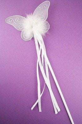 GIRLS SPARKLY BUTTERFLY FAIRY PRINCESS FLOWER GIRL BRIDESMAIDS WAND PINK, WHITE